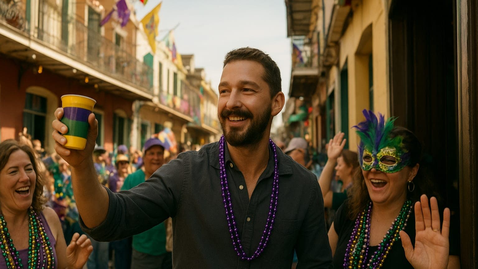 Actor Shia LaBeouf Immerses Himself in New Orleans Lundi Gras Festivities
