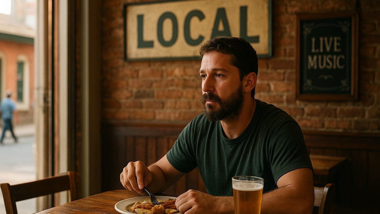 Actor Shia LaBeouf Dines at Local New Orleans Pub Following Jail Release and Court Appearance