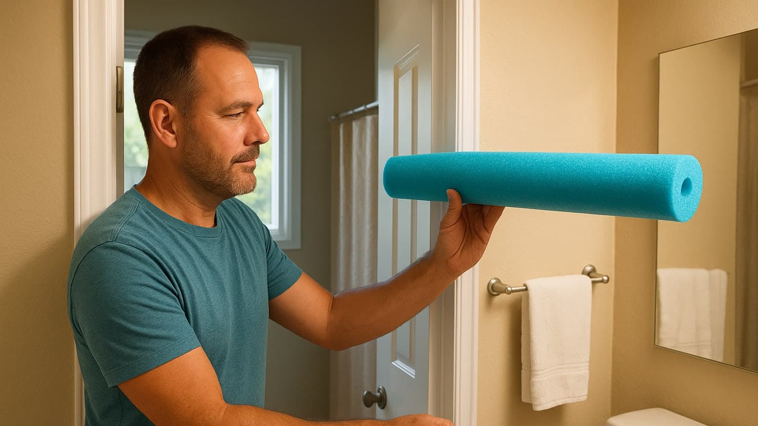 Innovative Florida Father Discovers Ingenious Pool Noodle Solution for Bathroom Privacy