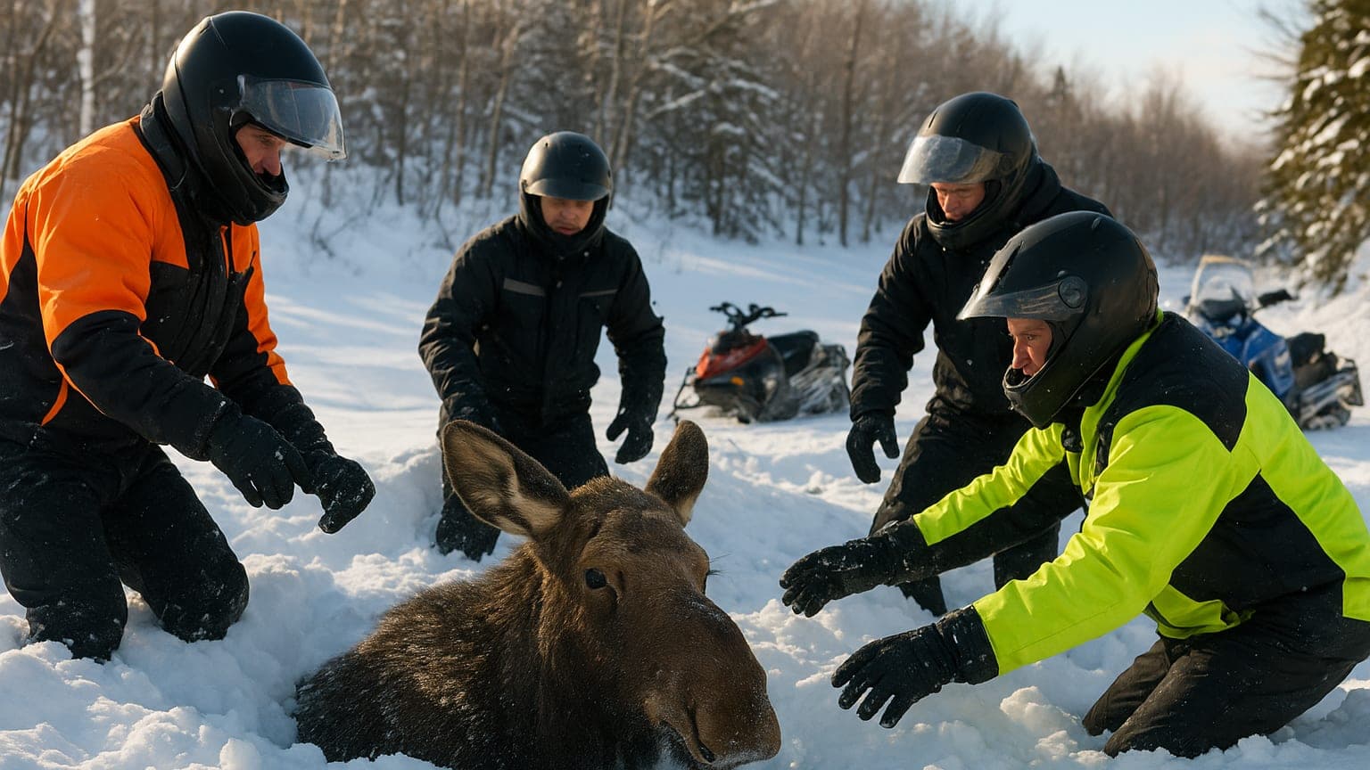 New Hampshire Snowmobilers Rescue Young Moose Trapped in Deep Snow