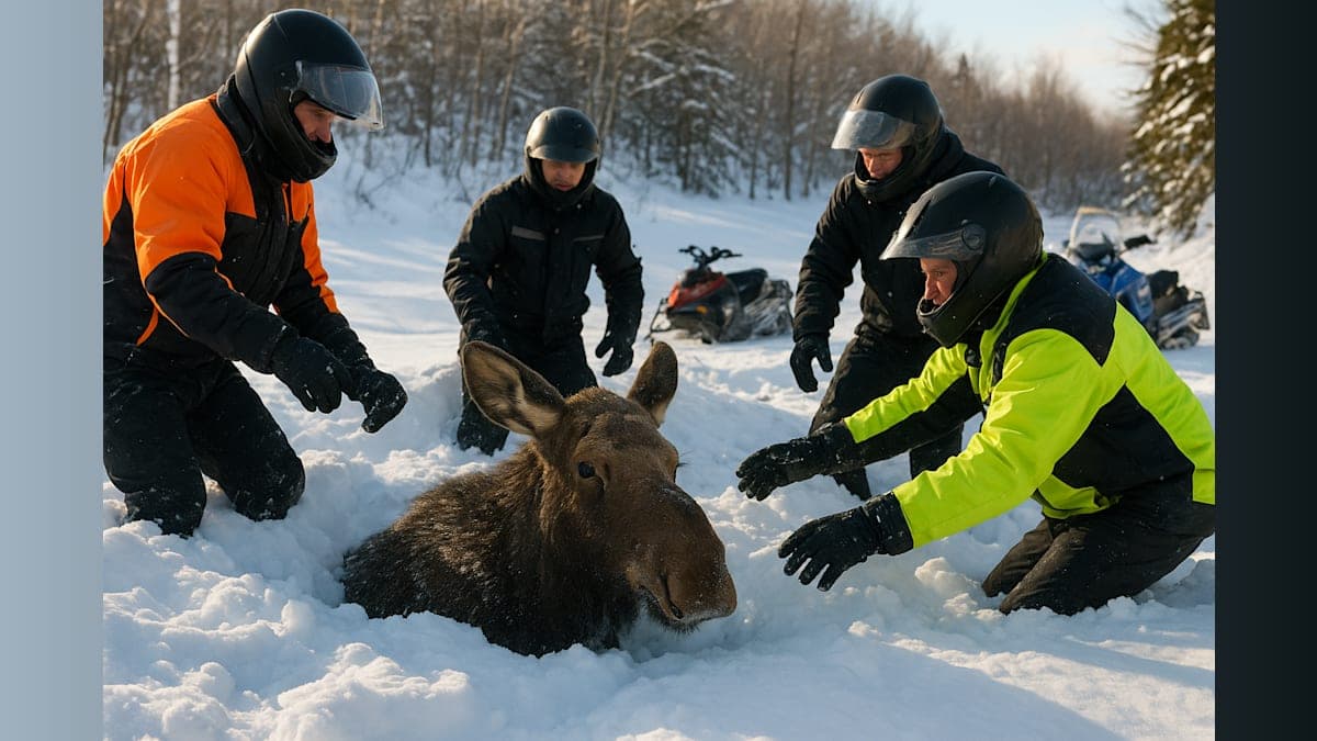 New Hampshire Snowmobilers Rescue Young Moose Trapped in Deep Snow