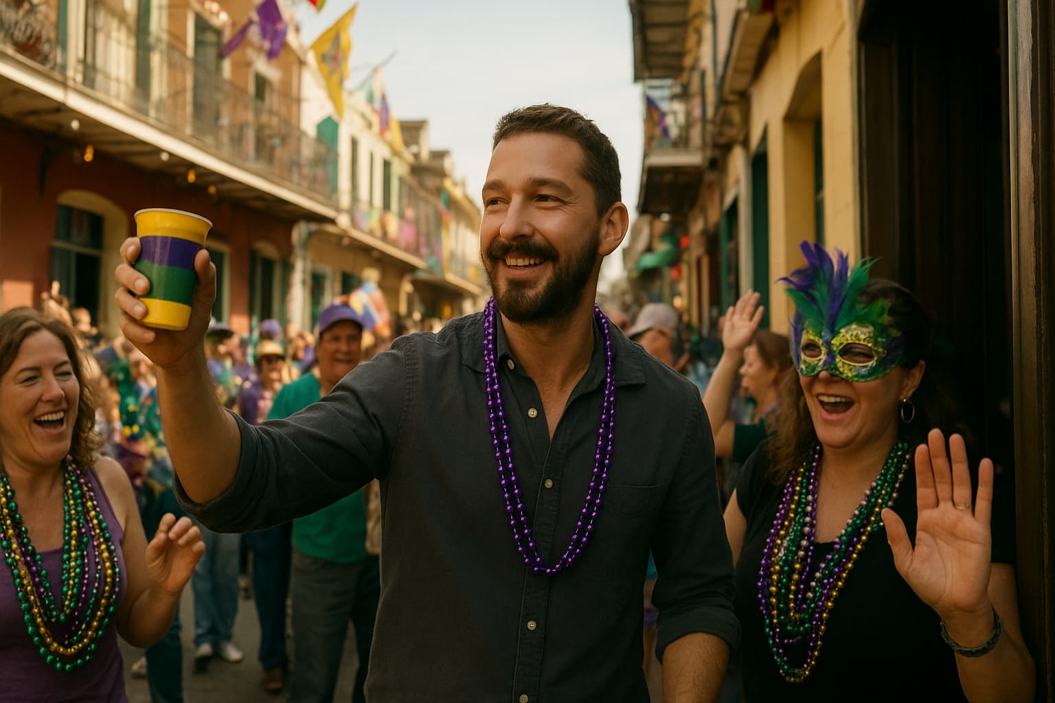 Actor Shia LaBeouf Immerses Himself in New Orleans Lundi Gras Festivities