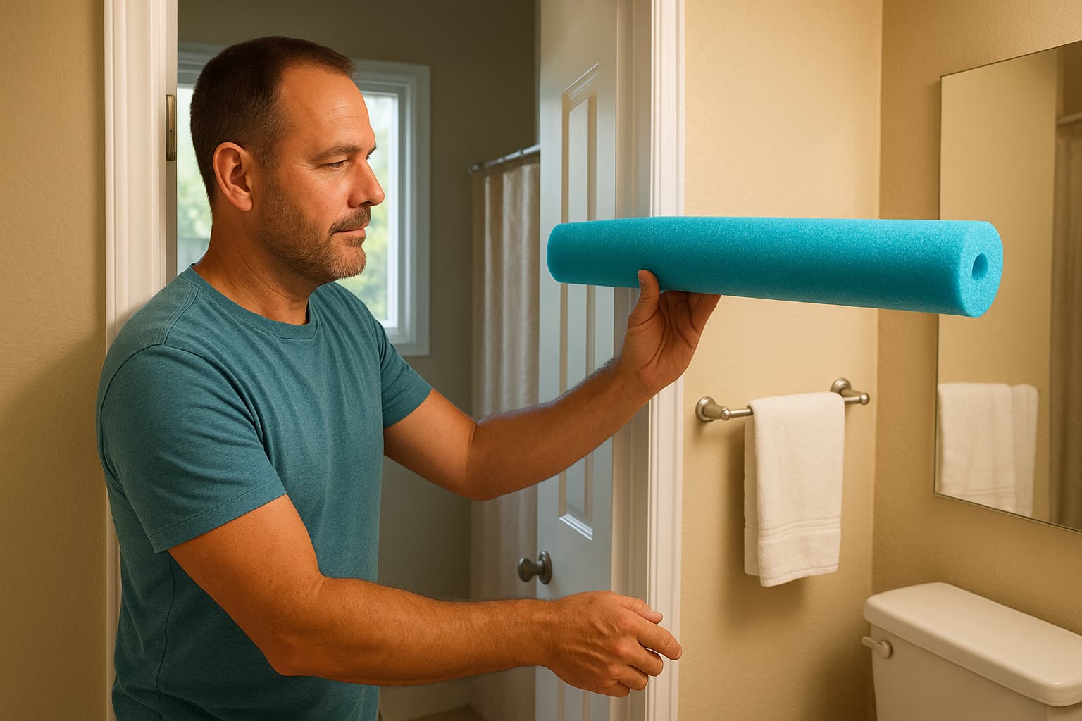 Innovative Florida Father Discovers Ingenious Pool Noodle Solution for Bathroom Privacy