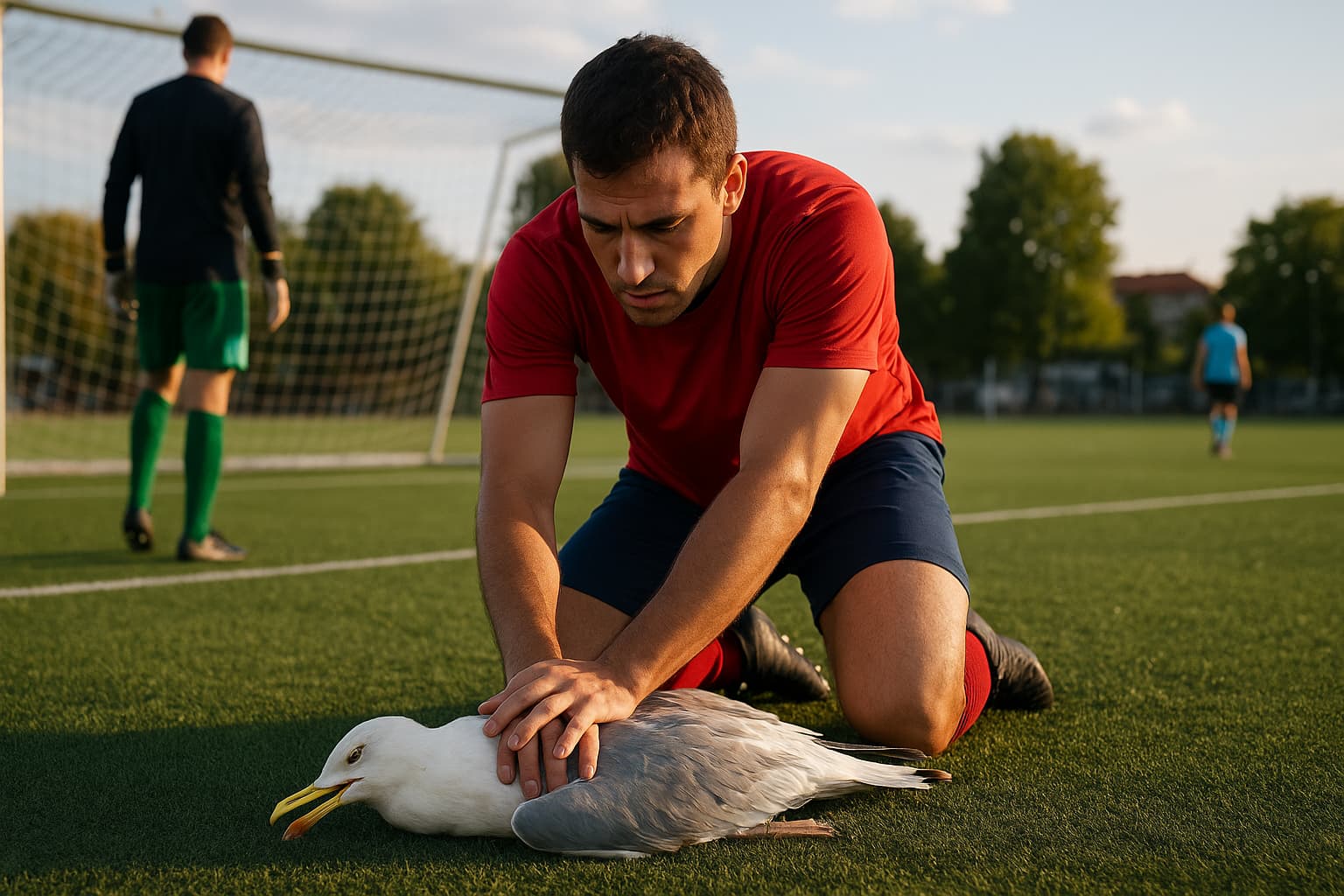 Amateur Soccer Player Performs CPR on Seagull After Goalkeeper's Errant Kick
