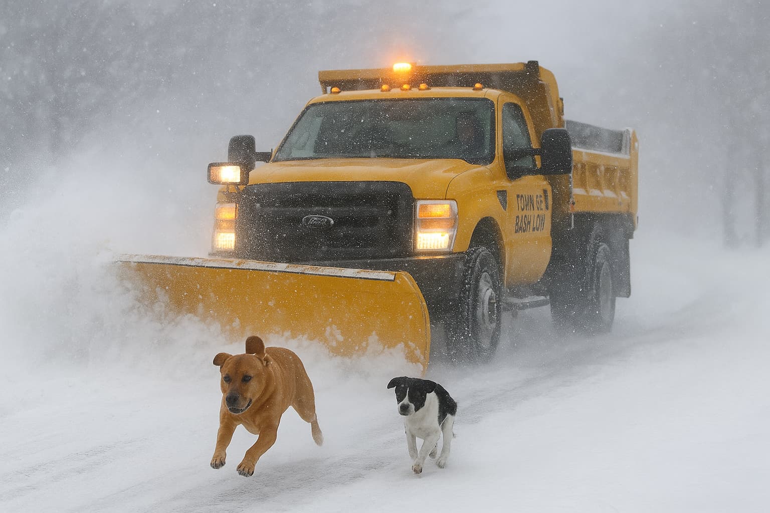 Snowplow Driver Rescues Two Dogs Running Through Blizzard on Long Island